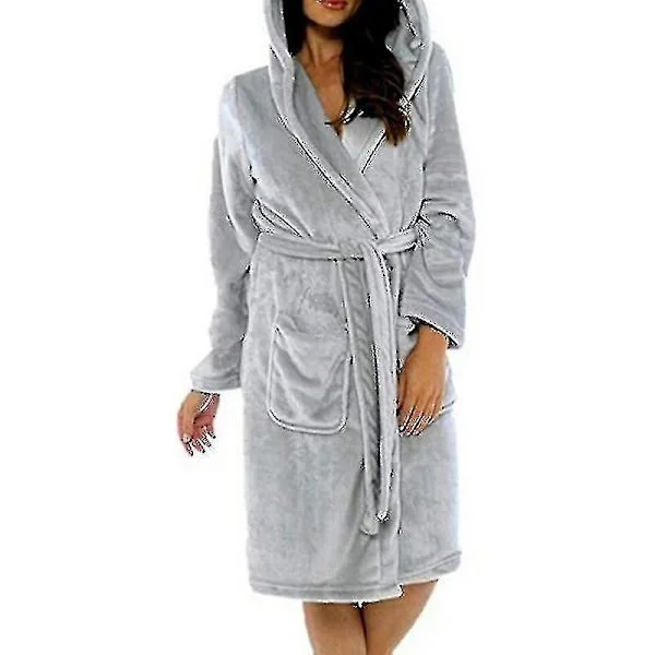 Vinter Fleece Morgonrock Dam Morgonrock Med Huva Fluffig Handduk Filt Morgonrock Grå