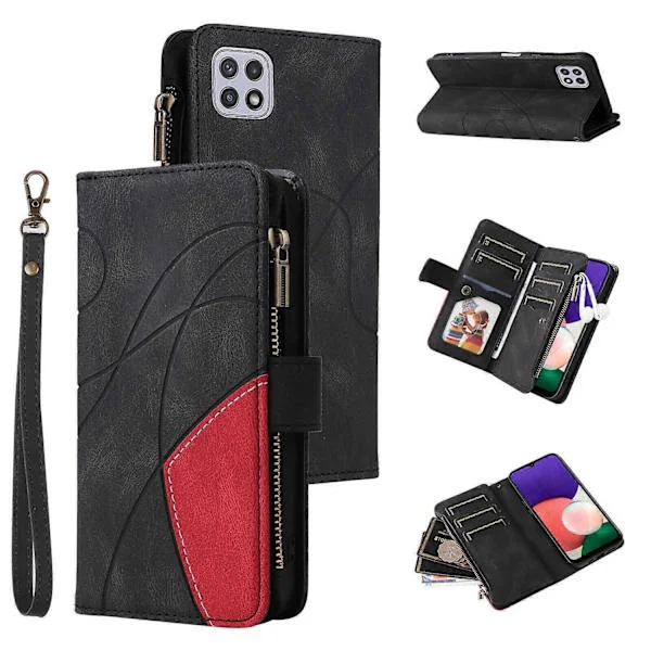 Etui til Samsung Galaxy A22 5G Wallet Cover Lynlåslomme Ni Kortpladser PU Læder Magnetisk Lås Støttefod med Samsung Galaxy A22 5G Etui-Perfekt