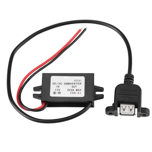 12V til 5V 3A Bil Step Down Converter Panelmontert USB