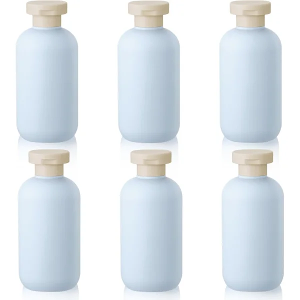 Sæt med 6 rejseshampooflasker, 200 ml genopfyldelige rejseflasker til toiletartikler, fleksible rejseflasker, tomme plastikflasker (lyseblå)