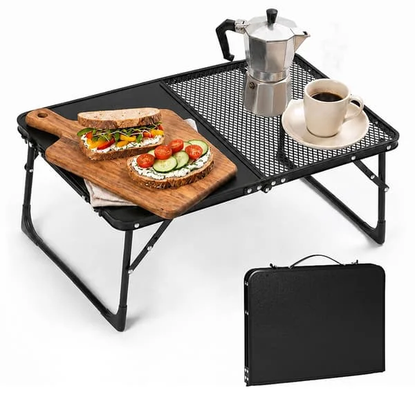 Hopfällbart campingbord 60x40 cm, svart, aluminiumram