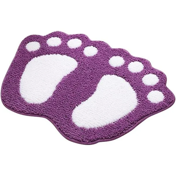 Halkfri absorberande badrumsmatta, design med stora fötter, polyester, lila