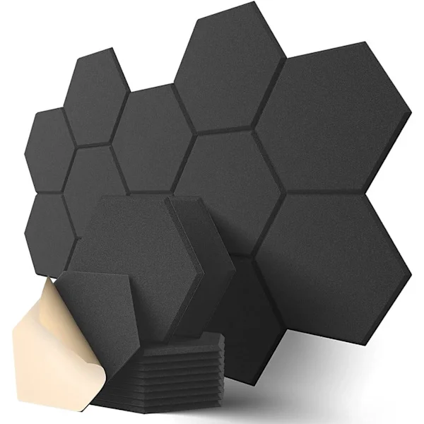 Black Self-Adhesive Hexagonal Acoustic Panels, 12-Pack High-Density Aco