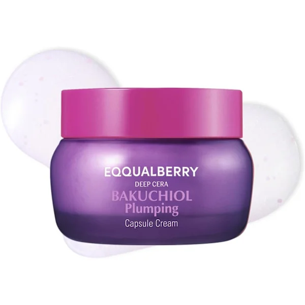 EQQUALBERRY Bakuchiol Volumizing Capsule Cream 50ml – En fuktkräm formulerad med 99% Bakuchiol, ett kollagenkomplex, ceramider och en peptidblandning