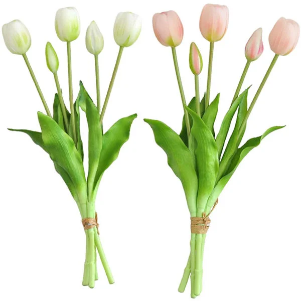 ING Real Touch Tulpaner Vita Rosa Tulpaner Konstgjorda Blommor Konstgjorda Tulpaner Konstgjord Bukett Tulpan 40 cm Sidenblommor Latexblomma Bröllop 