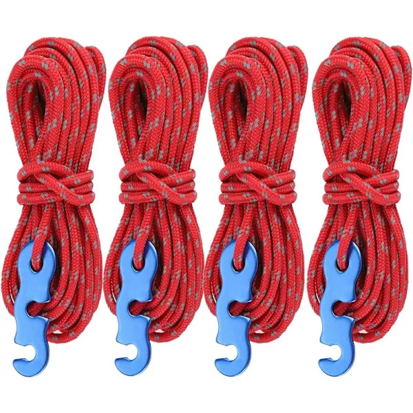 4 styk barduner, 4 meter teltline, Φ 3 mm campingline