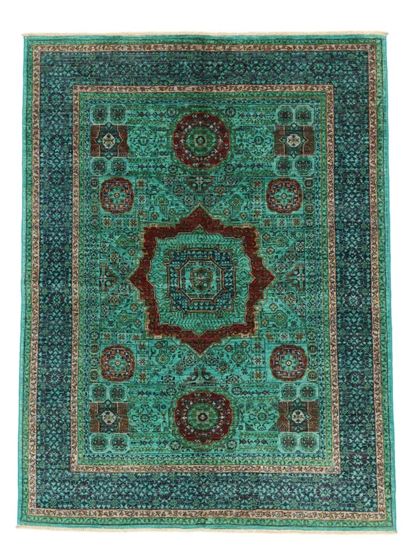 Mamluk Rug Hand Knotted 155X206 Black/Dark Green