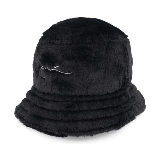 Karl Kani Damen Bucket Hut Kk Signature Fluffy Hat Black Bucket Schwarz Plüsch Einheitsgröße Weich Bequem Stylisch