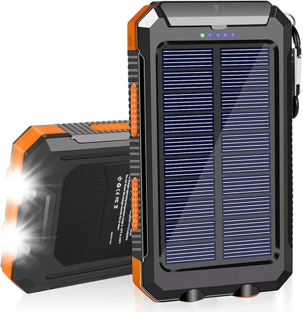 Solcellsladdare 20000mAh Solcell Powerbank Vattentät Portabel Laddare med Dubbla 5V USB-Portar/LED
