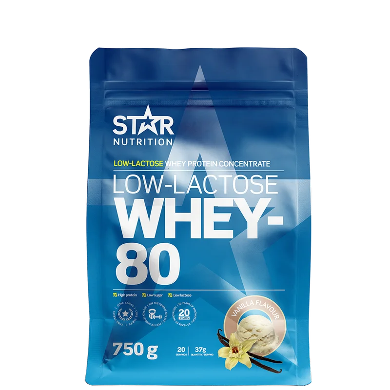 Laktosefri Proteinpulver Star Nutrition Whey-80 Low Lactose 750 g, Vanilla - Bodyman.dk