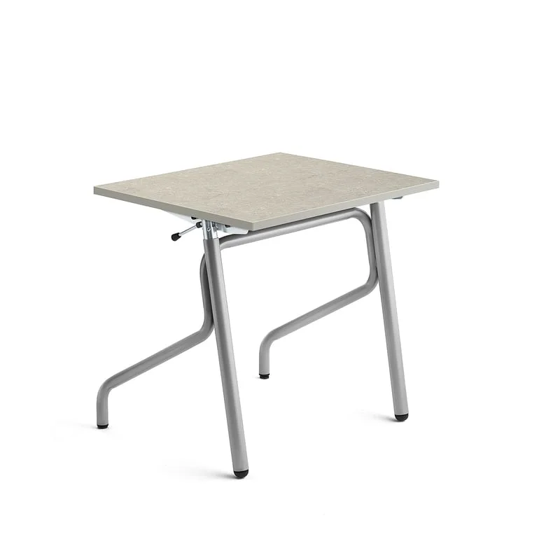 Sit-stand student desk ADJUST, 700x600 mm, linoleum,grey, silver