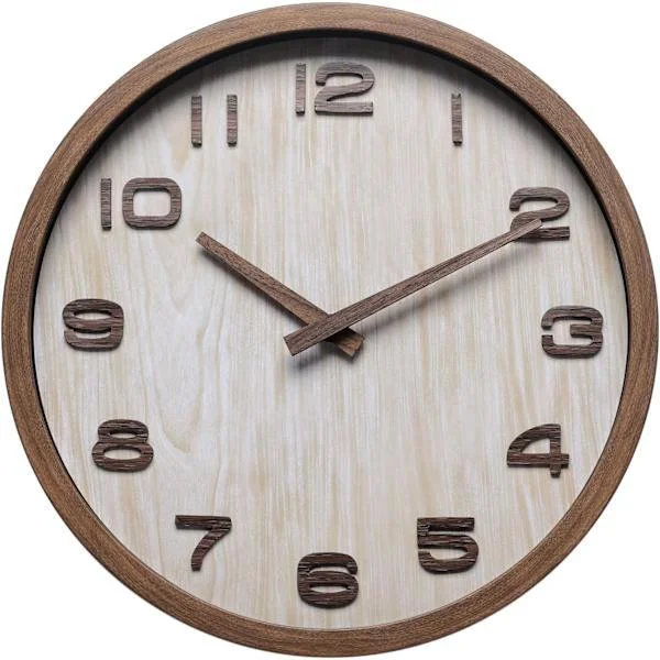Retro Wall Clock Stereo Digital Dark Wood Outdoor Frame Simple Decorative Clock Living Room Kitchen Bedroom Home Office Decor,AB