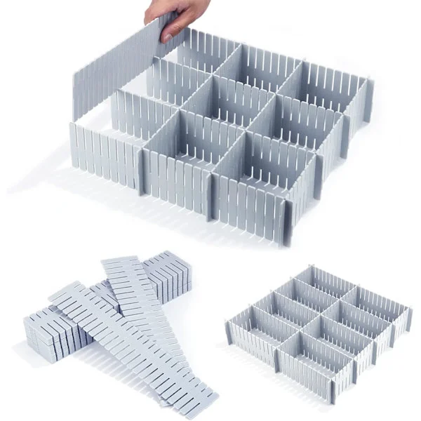 Drawer Organizer, (Grey) 24 Pcs Drawer Dividers, Adjustable, Drawer Grid Compartment Divider for Underwear, Socks, Office Supplies etc.