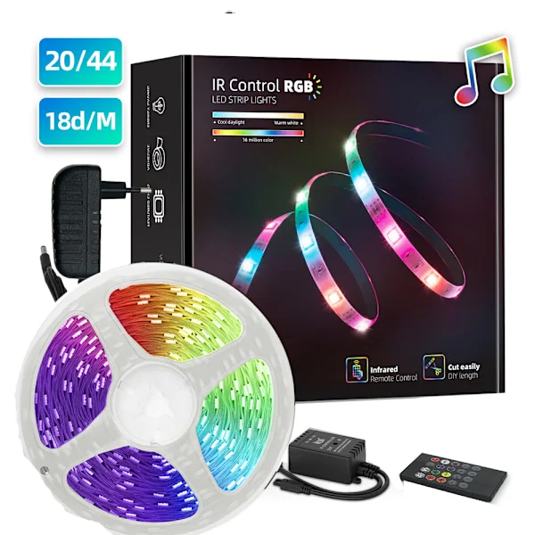 5m LED-strip, 24v RGB LED-strip 5050 LED-lys Farveskiftende sæt med