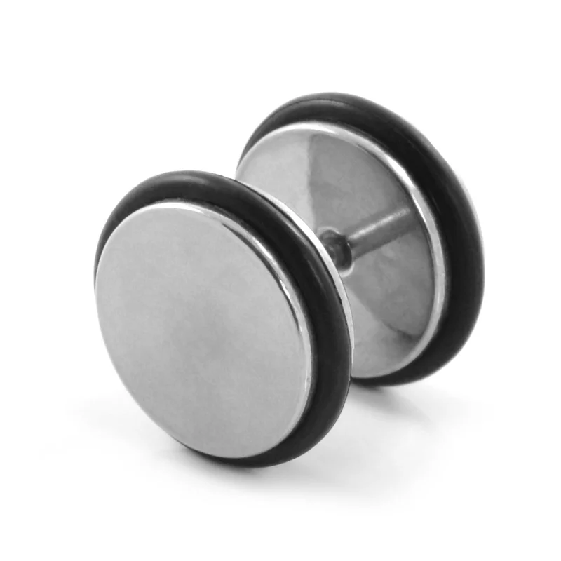 10mm Silver-Tone & Rubber Stud Earring for Men - Stud earrings