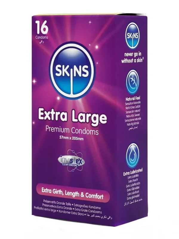 Skins Extra Large Condoms 16-pack Extra stora kondomer - Blushme.se