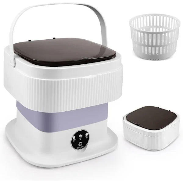 10L Mini Camping Tvättmaskin Hopfällbar - Liten Med Centrifug - Djuprengöring Underkläder, Babykläder