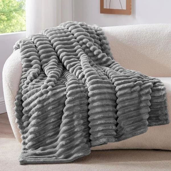 Ullfilt dubbelpack för soffa och säng - Ultramjuk och varm, dekorativ randig elfenbensfilt, 152x203 cm - Perfekt för män, kvinnor, P
