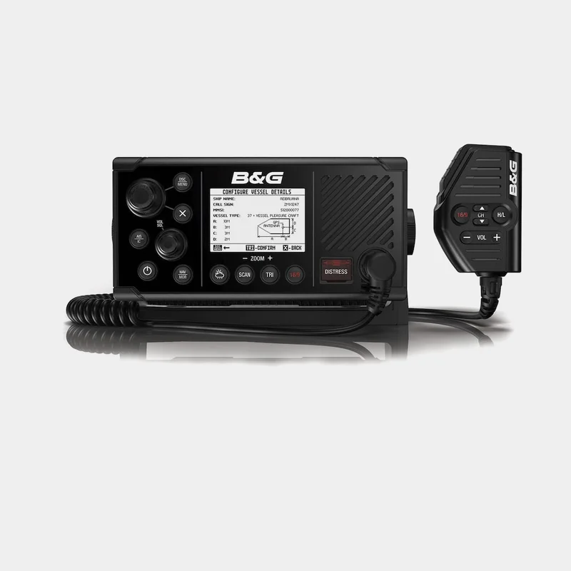 Fast VHF-radio B&G V60-B med AIS-transponder (mottagare & sändare), intern GPS-antenn & DSC