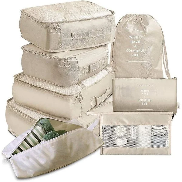 8-pack Organizer Set för Resväskor, Förvaringsväskor, Packkuber, Resväskor, Presenter-FY- Beige