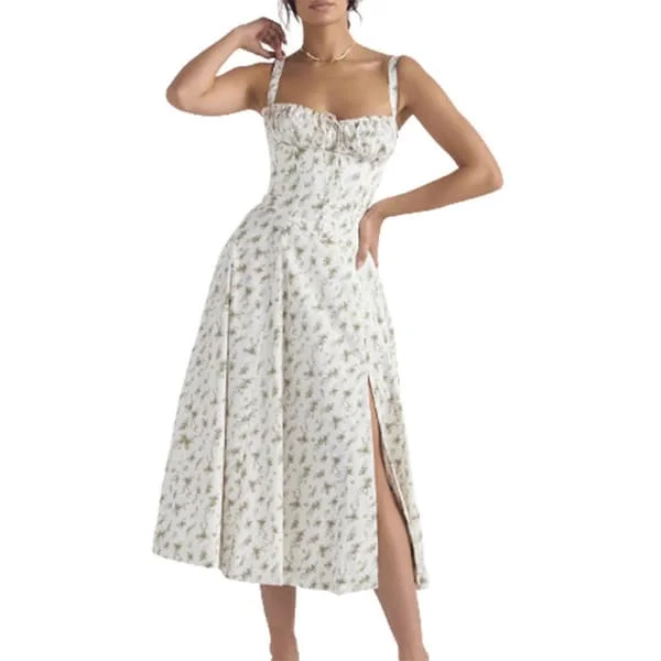 Mode Print Bustier Sundress Dragsko Lace Ärmlös klänning för kvinnor
