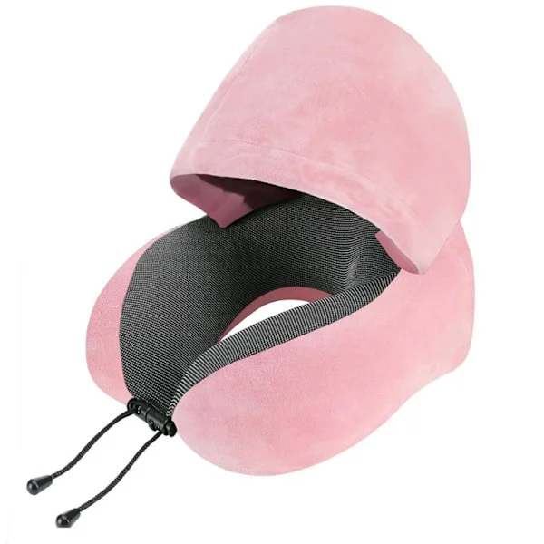 Travel Pillow, Neck Pillow for Travel with Hoodie for Airplane, Velvet Memory Foam Neck Pillow Women Ladies Head and Neck Support, for Sleep and Rest