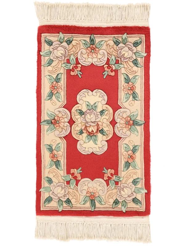 Tapis D'orient Chinois 90 Line 53X87 Beige/Rouge Foncé (Laine, )