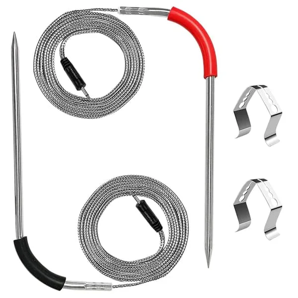 2-pack iGrill kötttermometerersättning för Weber gas- och SmokeFire pelletgrillar, 2,5 mm plugg temperaturprob tillbehör med 2 probgrillklämmor