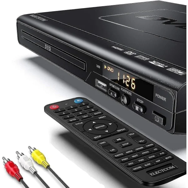 DVD-spelare för TV, Blu-ray-DVD-spelare med fjärrkontroll, HDMI-kabel (inkluderar rengöringsduk) Wigslar