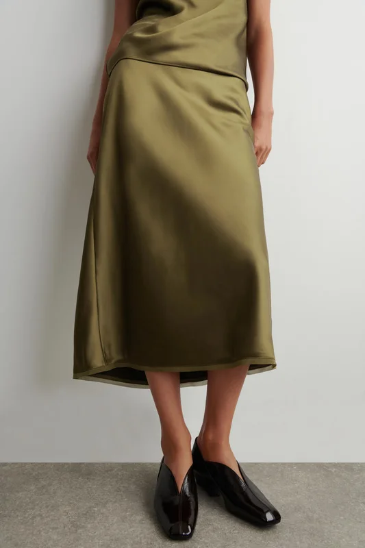 COS Women's Bias-Cut Satin Midi Skirt in Green