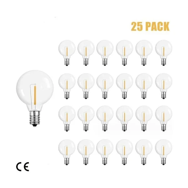 G40 Pærer Udskiftning G40 Wolfram Pære Lampe 1W 220-240V Klar Globe Pære E12 Base Pærer, 25 Pakke, Varm Gul (2200k) - RWSpecific Pære