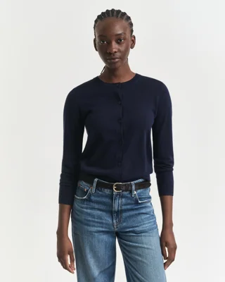 GANT - Cardigan i ekstra fin merinoull til dame evening blue