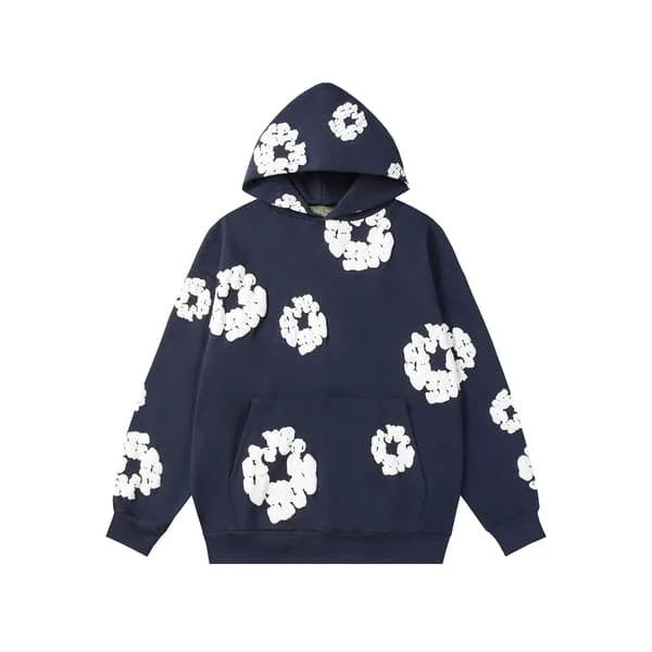 Denim Tears Hoodies Vintage Tryckt Hoodie Sweatshirt Casual Oversized Långärmad Streetwear Hooded Pullover Navy Blue