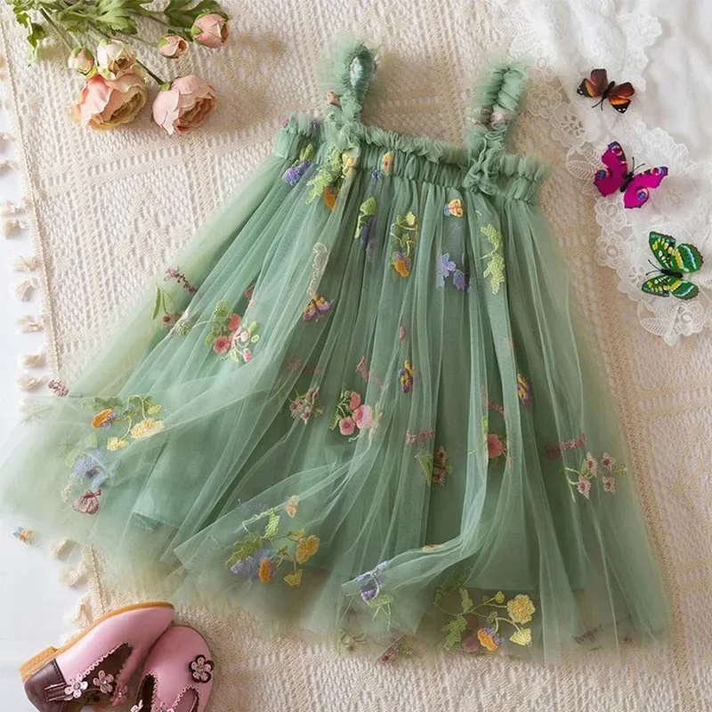 AliExpress - Sommer neue süße Mädchen kleine Schlinge Kleid Kinder Bogen Blumen stickerei Mesh Tutu Prinzessin Kleid Baby Mädchen Kleid