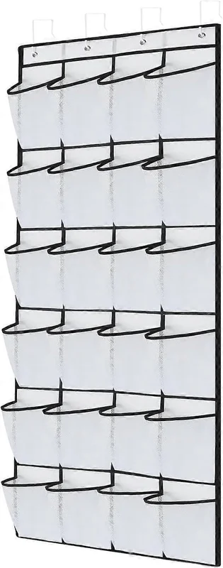 24 Large Pockets Over the Door Shoe Storage Organizer Hanging Shoe Storage Mesh Hanging Shoe Storage Hanging Shoe Rack for Men Women, White