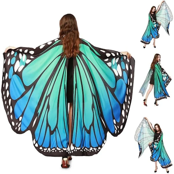 Vuxen Fjärilsvingar Manteln 168 * 140cm Vuxen Fjärilsdräkt Polyester Fjärilsvingar Manteln Vuxen Maskerad Färgglad för Halloween, Jul,