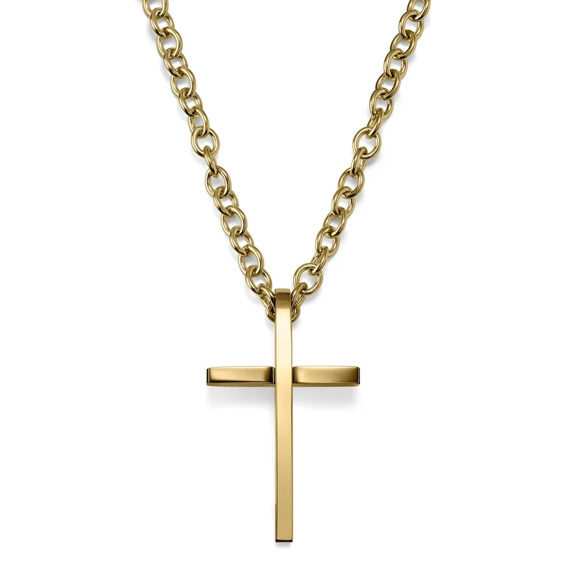 Collar de cruz de acero dorado pulido para hombres - Collares acero