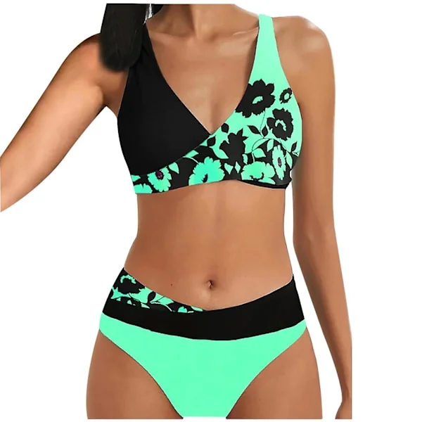 Baddräkt Dam Tryck Set Tvådelad Baddräkt BH Badkläder Strandkläder Dam Bikini Baddräkter Grön Grön L Green L_max