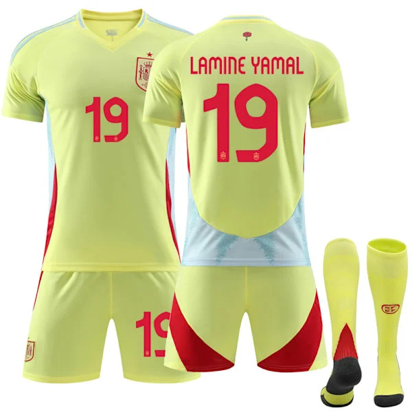 UEFA Euro 2024 Spanien Udebanetrøje Børn & Voksne Sæt Nr. 19 Yamal(f2) Ude*-F2-