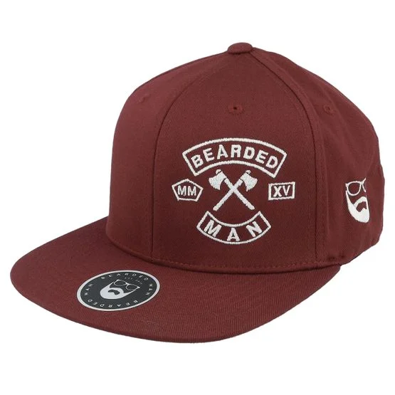 Bearded Man - "MC Patch Maroon Fitted " Fitted Red Cap - @ Hatstore