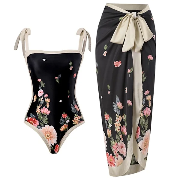 2026 Kvinnor Baddräkt Bikini Baddräkt Topp Klänning Set Blomstermönster Dam Baddräkt Tvådelad Kostym Mode Dam Baddräkter