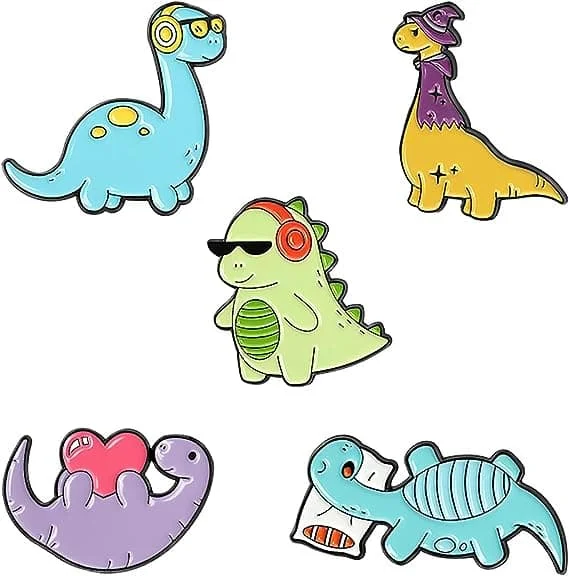 5-pakning Søte Emaljebrosjer for Jenter og Barn, Frosk, Katt, Dinosaur, Bie, Sau, Fisk, Genser, Skjorte, Sjal, Skjerf, Merker, Hatter, Vesker