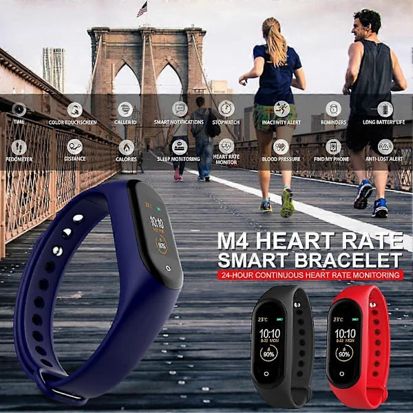 M4 Smartklocka Män Kvinnor Fitness Smart Armband Sportband Pulsmätare Blodtrycksmätare Vattentät Multifunktionella Klockor (FMY)