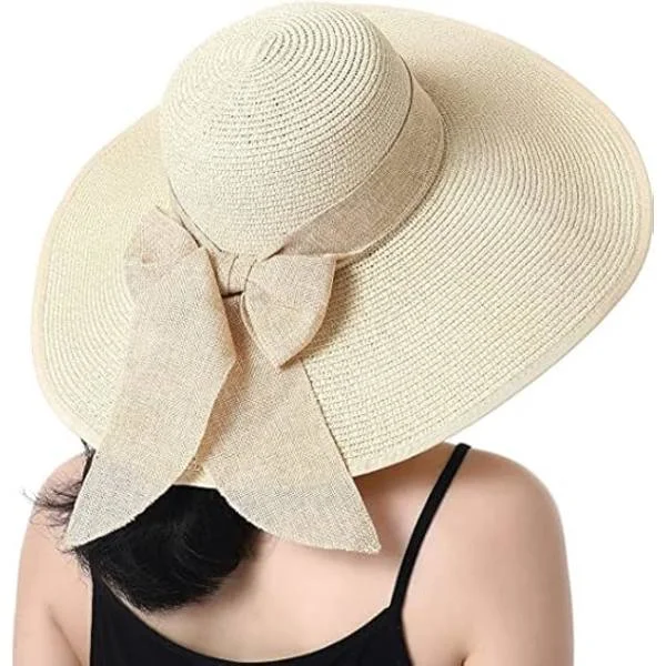 1 pc Women Foldable Floppy Wide Brim Straw Sun Hat Summer Beach Hat UV UPF 50+