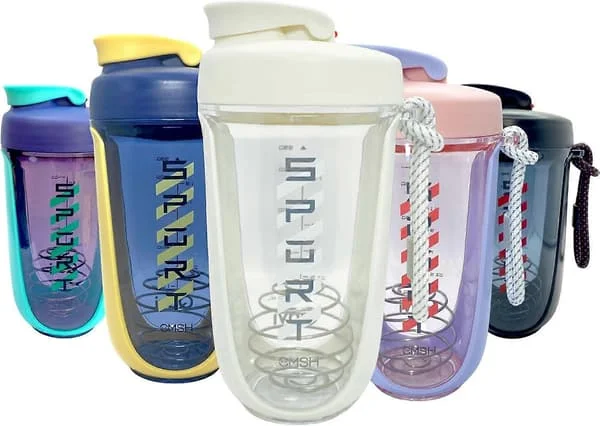 Protein Shaker Flaske Med Rustfri Blandekule og Tau, Premium Shaker Laget av BPA-fritt Materiale, Holdbar Lekkasjesikker og Luktfri|Hvit