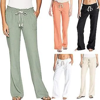 Dame Bomulds-Linen Bukser Strandbukser (S Orange)
