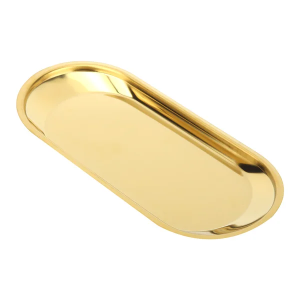 Rustfrit Stål Nordisk Oval Håndklædebakke Opbevaringsbakke Perfekt til Snacks Kosmetik Smykker (Guld)