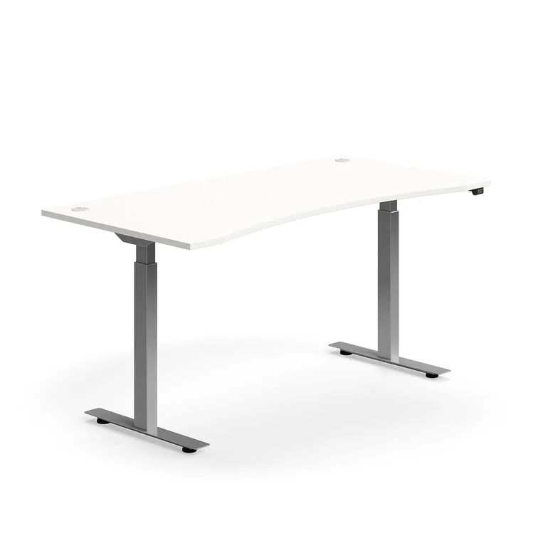 Standing desk FLEXUS, wave, 1600x800 mm, silver frame, white