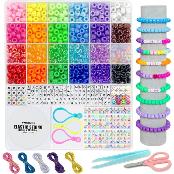 1000PCS Armbåndssæt, Venskabssmykker Halskæde Armbåndssæt 24 Farver 9mm Pony Perler til Armbånd Fremstilling Perler, Bogstav Perler