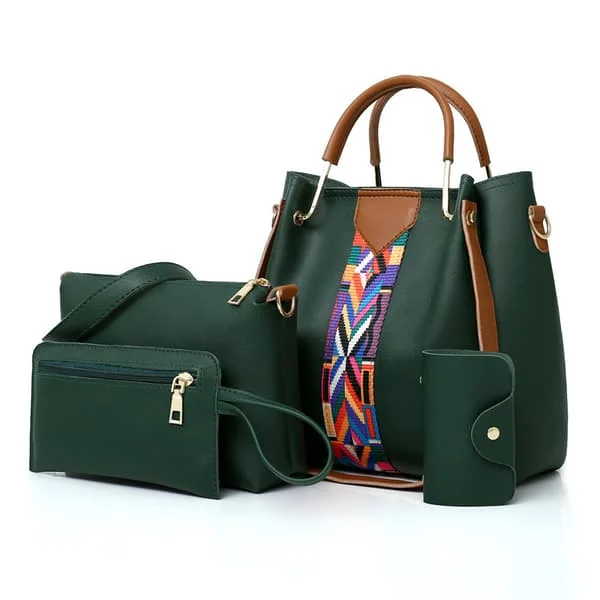 Dameveskesett 4 i 1 Myk PU-skinn Topphåndtakveske, Tote Bag, Skuldervesker Crossbody Bag Lommebok Veskesett